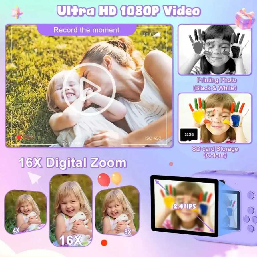 Фотография №4 товара Детская мини-цифровая видеокамера 1080P, обучающая тепловизионная камера с мгновенной печатью
