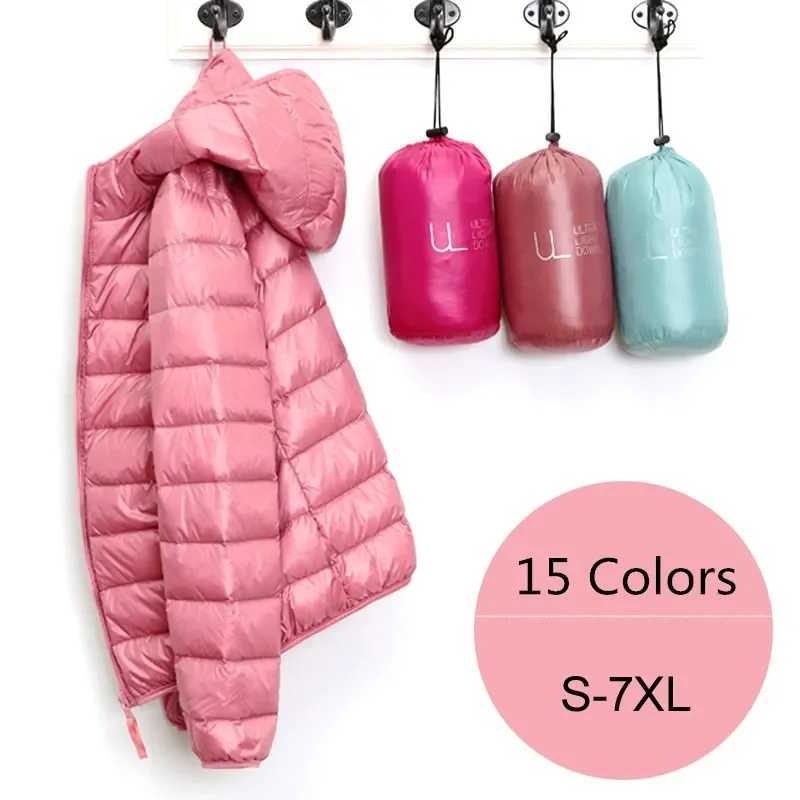 Женская куртка-пуховик, 15 цветов, большие размеры 5XL, 6XL, 7XL, новинка 2025, весенне-осеннее женское ультралегкое компактное пуховое пальто с капюшоном Пуховики