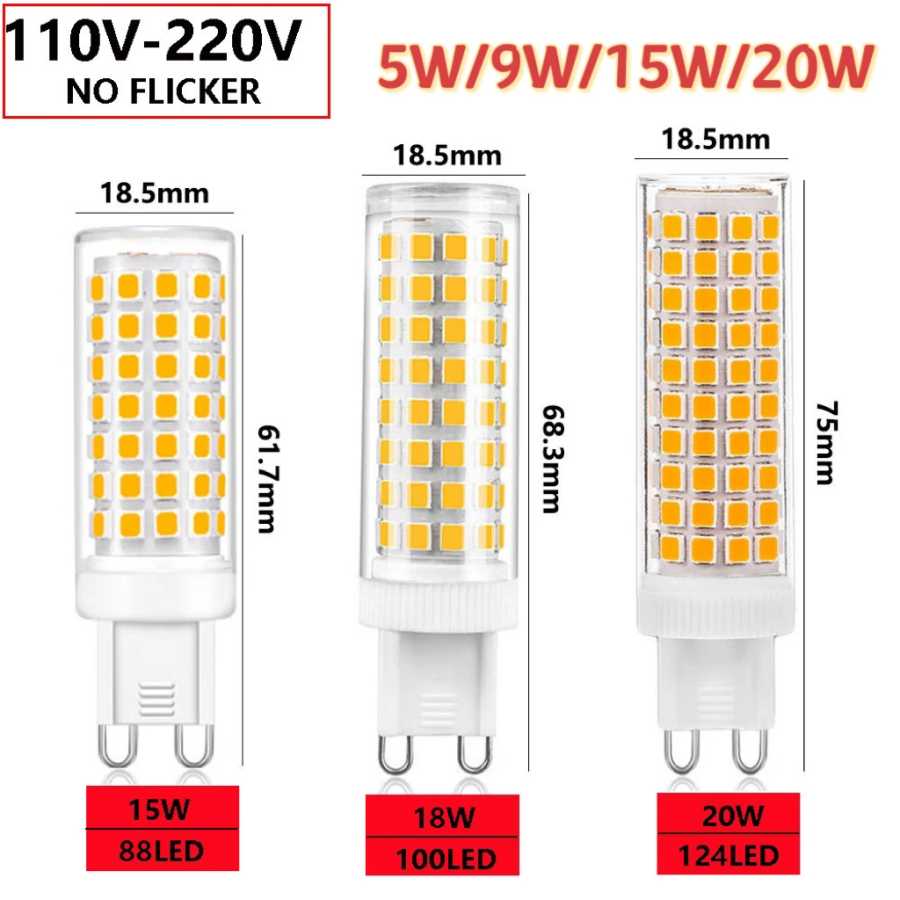 G9 светодиодная лампа 9 Вт 12 Вт 15 Вт 20 Вт 25 Вт AC110V 220 В светодиодная лампа SMD 2835 LED g9 холодный/теплый/натуральный свет Замена галогенной лампы 30/40 Вт Лампочки и световые трубки