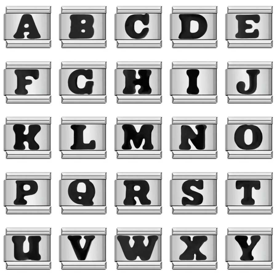 Глазурь, черный, 26 английских букв A-Z, итальянские звенья, подвеска из нержавеющей стали 9 мм, женский и мужской браслет, изготовление ювелирных изделий своими руками, 2025 г. Бижутерия