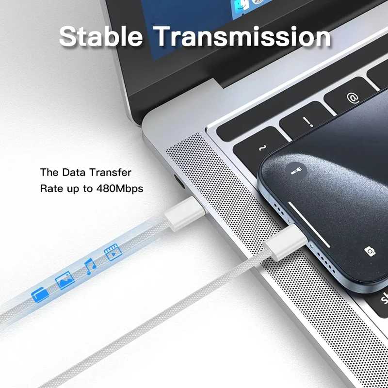 Фотография №3 товара Кабель USB-C на USB-C 240 Вт для быстрой зарядки, плетеный,