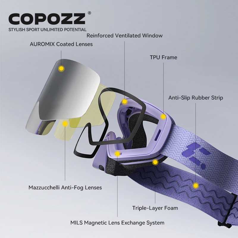Фотография №3 товара COPOZZ X-edge Series Мужчины Женщины Двухслойные противотуманные лыжные очки Очки
