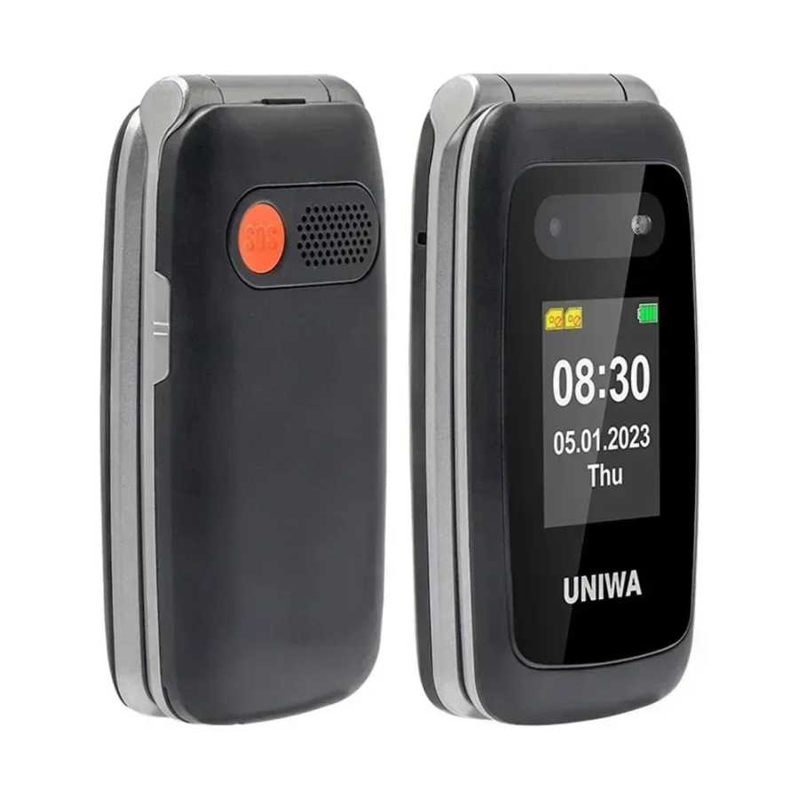 Фотография №1 товара Сотовый телефон-раскладушка UNIWA V202T 4G с двумя экранами, большими кнопками,