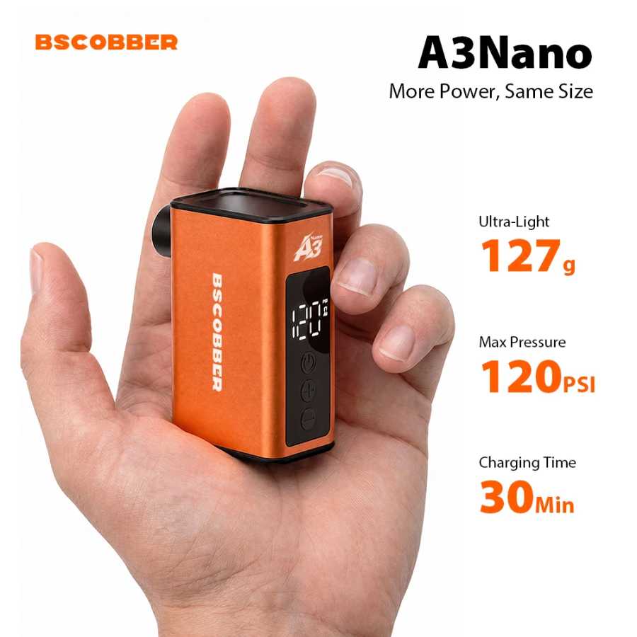 BSCOBBER A3Nano Мини-электрический портативный воздушный компрессор для велосипедов, беспроводной насос с манометром для шин, аксессуары для велосипедов (Schrader, Presta) Велоспорт