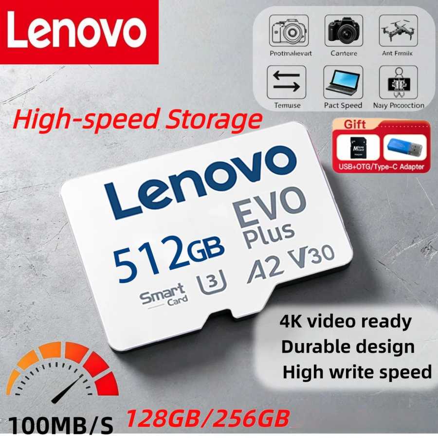Карта памяти Lenovo 2026 High Speed Micro TF SD 512 ГБ 256 ГБ Class 10 TF Flash для дронов, iPhone, автомобильных камер Сетевое оборудование