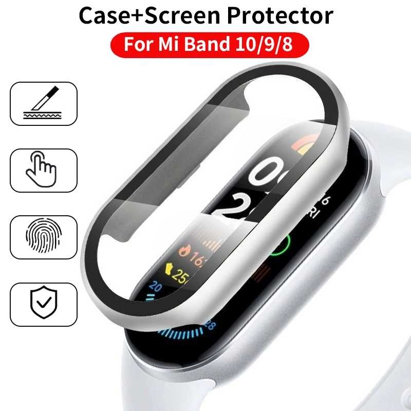 Закаленное стекло + чехол для ПК для Xiaomi Mi Band 10 9 8, противоударный, полностью жесткий защитный экран, аксессуары для Xiaomi Smart Band 10 9 Умная электроника