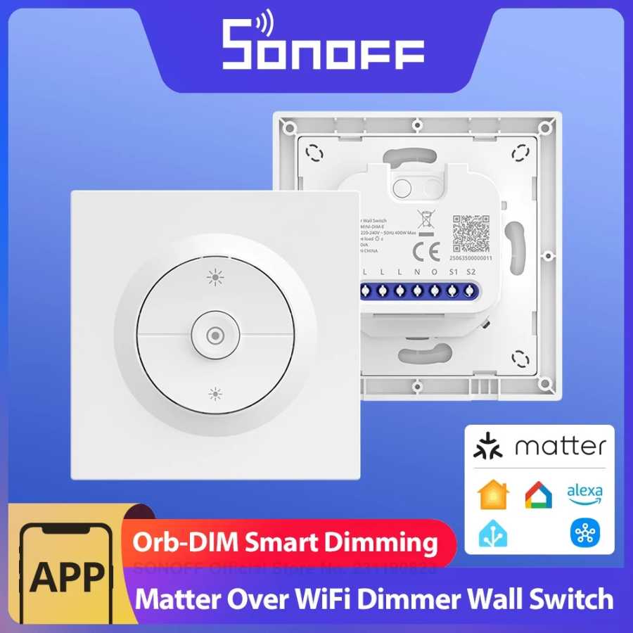 SONOFF Orb-DIM Matter через Wi-Fi Интеллектуальный диммер MINI-DIM-E Плавное затемнение Без мерцания Монитор энергии Голос Alexa Google Home 