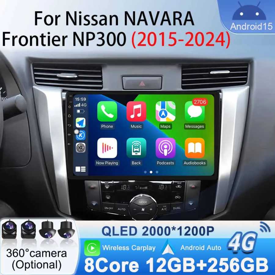 Bluetooth для Nissan NAVARA Frontier NP300 2015-2024 Wi-Fi Автомобильный радиоприемник Стерео Мультимедийное видео BT GPS-навигационный плеер Android 15 Автоэлектроника