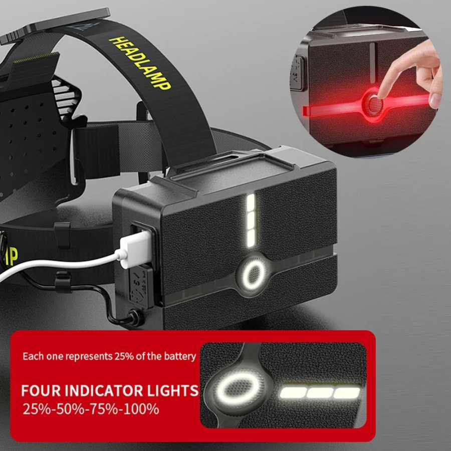 Фотография №2 товара XHP360 светодиодный налобный фонарь с масштабируемым датчиком, USB перезаряжаемый налобный