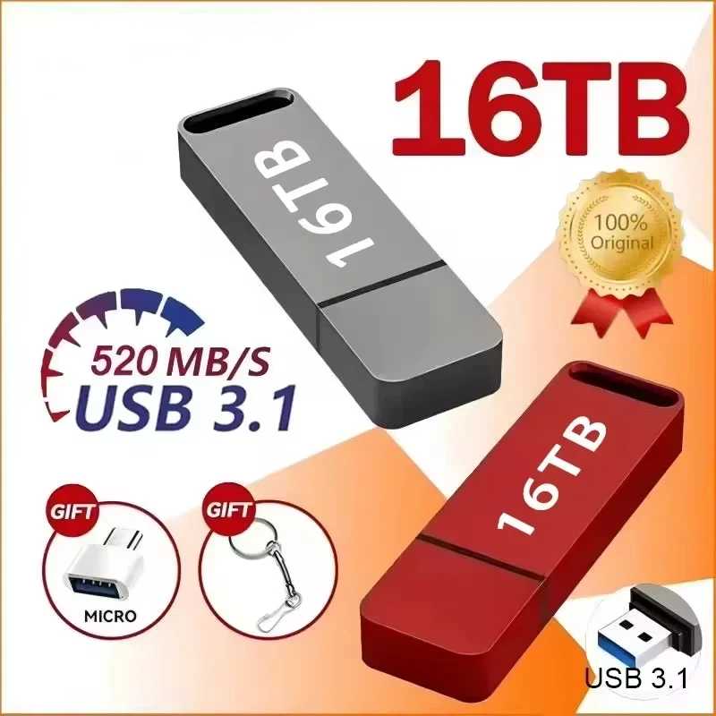 Оригинальный флеш-накопитель USB 3.2 на 16 ТБ, высокоскоростной флеш-накопитель Type-C, металлический USB-накопитель для компьютерных устройств хранения данных Автоэлектроника