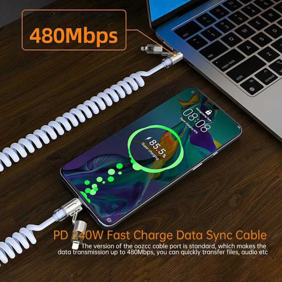 Фотография №3 товара Весенний выдвижной кабель USB-C 4-в-1 RGB 240 Вт, 1.8 м