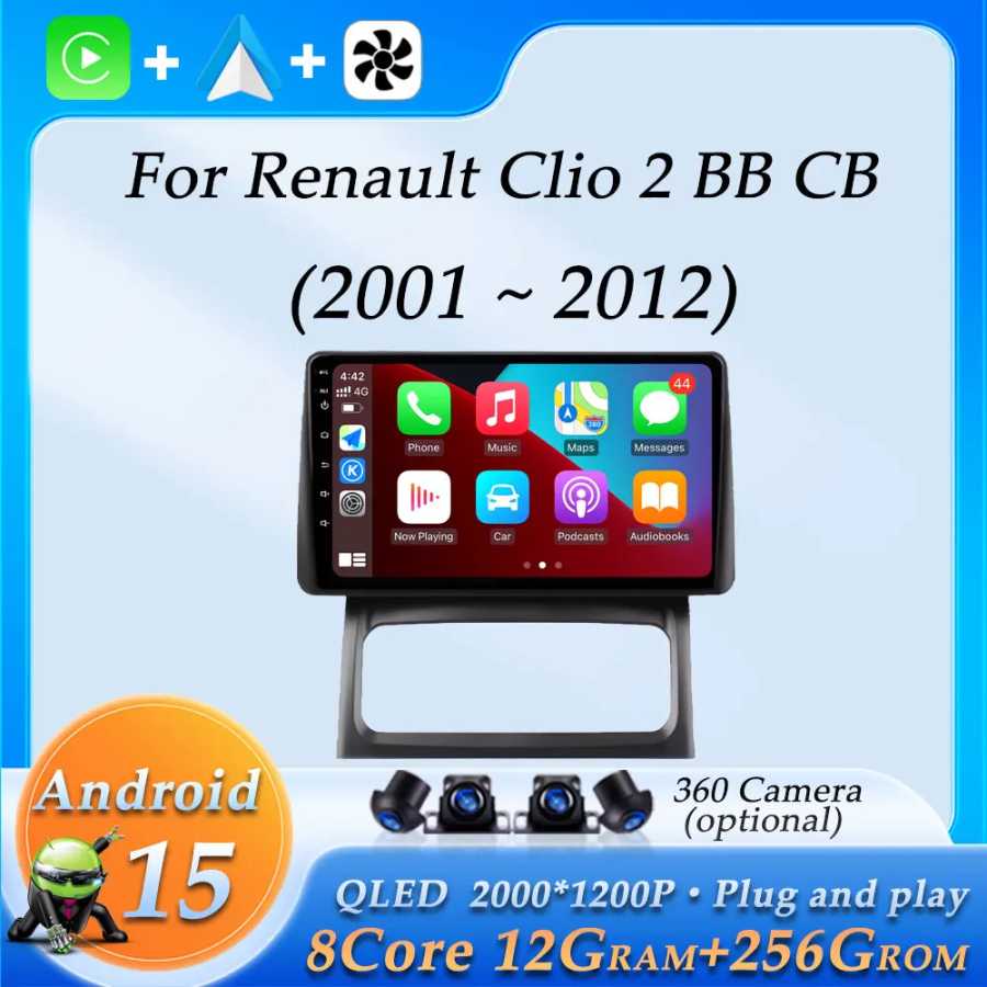 Беспроводной CarPlay для Renault Clio 2 BB CB 2001-2012 GPS-навигация Автомобильный радиоприемник Видео Аудио Мультимедийный плеер BT DSP Стерео Wi-Fi Автоэлектроника