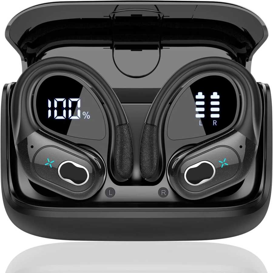 Спортивные Bluetooth-наушники IPX7, водонепроницаемые беспроводные наушники, 75 часов прослушивания музыки с микрофоном, дисплей яркости, мягкие наушники-вкладыши TWS Портативное аудио и видео
