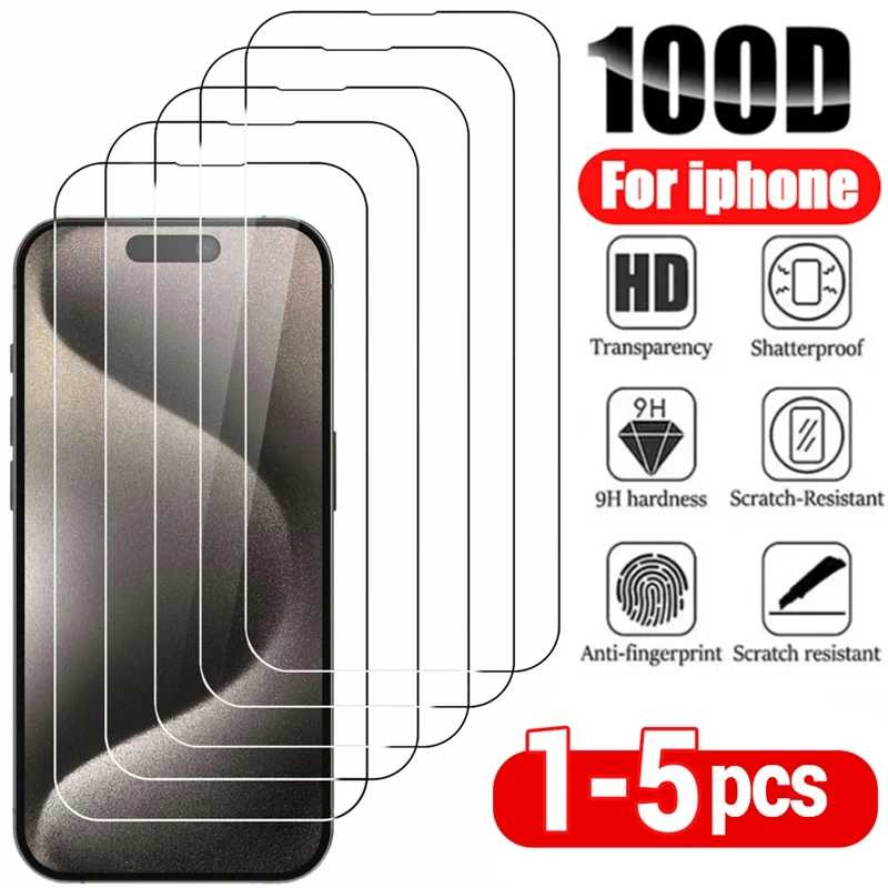 1-5 шт. закаленное стекло для iPhone 16 15 14 13 12 11 Pro Max Защитная пленка для экрана для IPhone 7 8 14 Plus X XS XR Защитная стеклянная пленка Защитная пленка для мобильного телефона