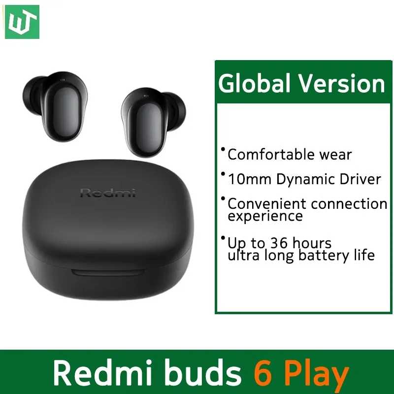 Глобальная версия наушников Redmi Buds 6 Play с шумоподавлением AI для звонков, 10-мм динамическим драйвером, Bluetooth 5.4, TWS-гарнитура Портативное аудио и видео