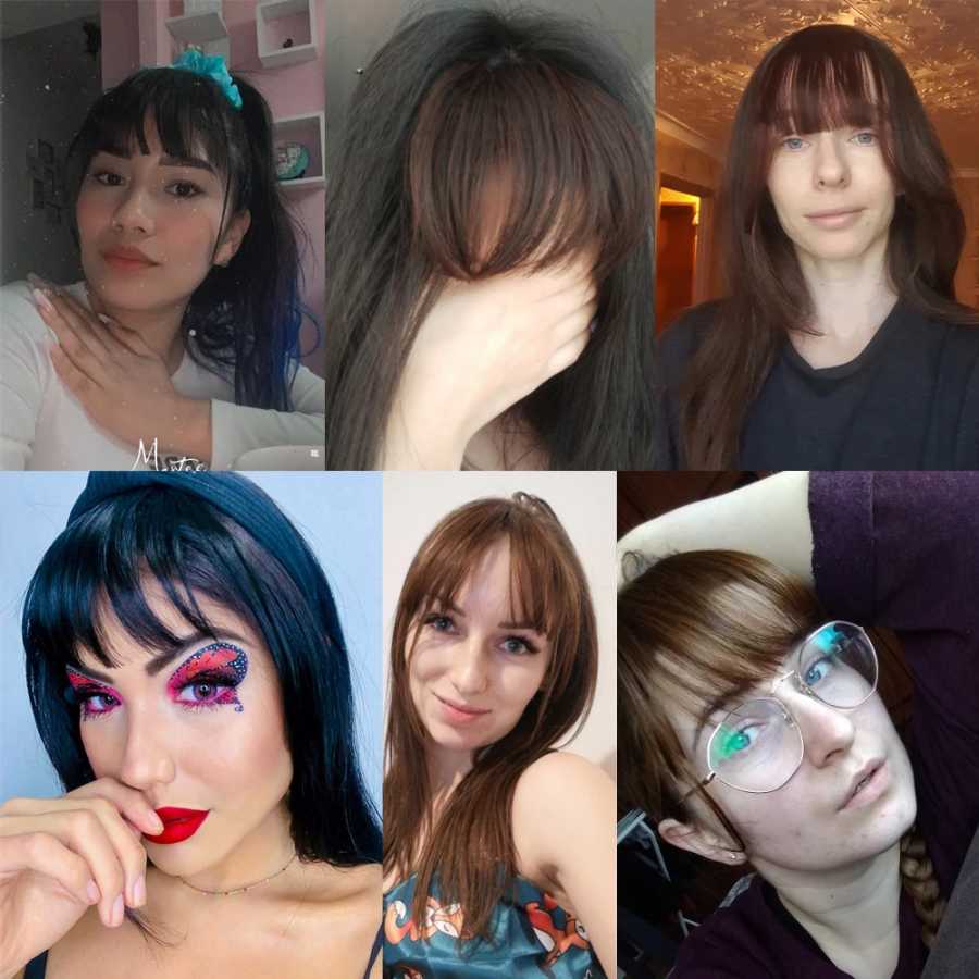Фотография №4 товара Синтетическая воздушная челка, натуральная короткая коричневая, черная накладная бахрома для