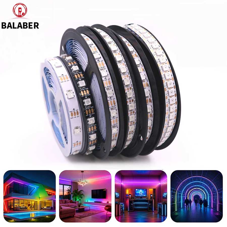 WS2812B Светодиодная лента 5 В 30/60/74/96/144 светодиодов Smart RGB Pixel Strip Черная/белая печатная плата IP30/65/67 WS2811 IC Led Light 1 м/2 м/3 м/4 м/5 м Светодиодная подсветка