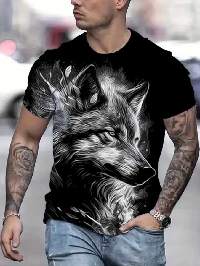 Мужская футболка с 3D принтом Fire Wolf, летняя повседневная футболка большого размера, мужская модная одежда для фитнеса с короткими рукавами, топы, футболки Футболки и майки