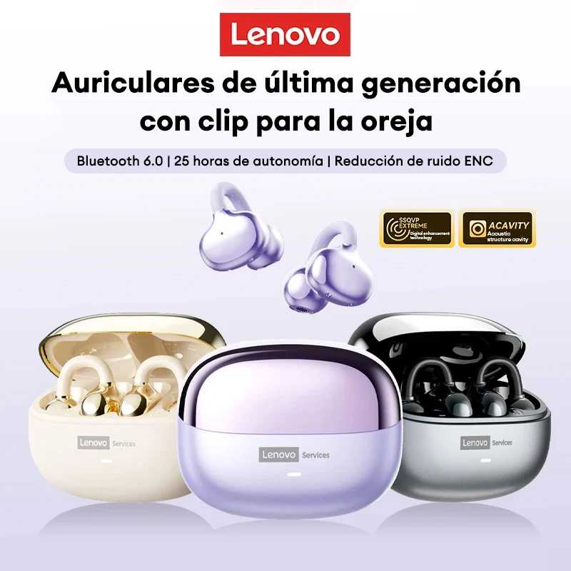 Беспроводная Bluetooth 6.0 гарнитура Lenovo LE302 с длительным временем автономной работы, спортивные наушники-клипсы, HIFI стереофонические наушники с шумоподавлением Портативное аудио и видео