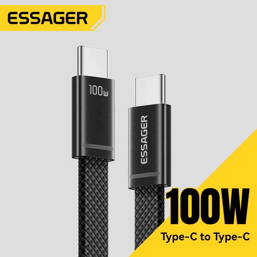Кабель Essager 100W Type-C - Type-C для iPhone 17, быстрая зарядка, шнур для зарядки Macbook Pro, Samsung, Huawei, ультратонкий плоский провод Аксессуары для мобильных телефонов