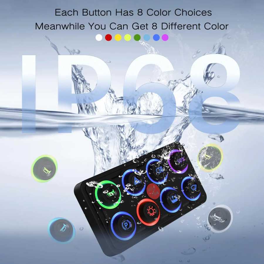 Фотография №1 товара Водонепроницаемая панель управления RGB LED-подсветкой на 8 кнопок (8 режимов,