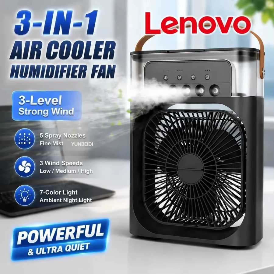 Портативный мини-вентилятор-охладитель Lenovo с функцией увлажнения, распылением воды, LED-подсветкой и ночником для рабочего стола Техника для дома