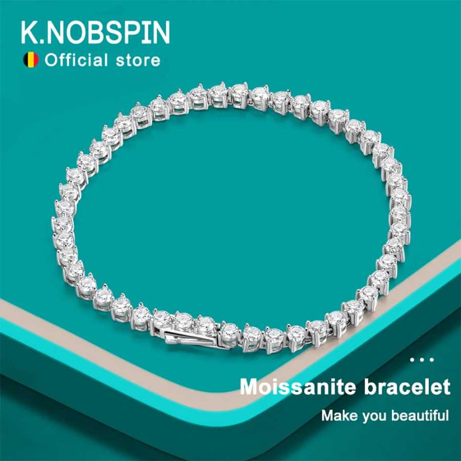KNOBSPIN 3 когти муассанит теннисный браслет 3 мм GRA сертифицированный бриллиантовый браслет-цепочка s925 браслеты из стерлингового серебра для женщин и мужчин Ювелирные изделия