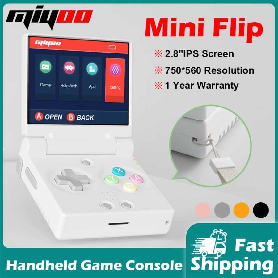 Портативная игровая консоль MIYOO Mini Flip с экраном 2,8'' IPS 750*560, классические ретро-игры, симулятор, подарок для геймеров Видеоигры и аксессуары