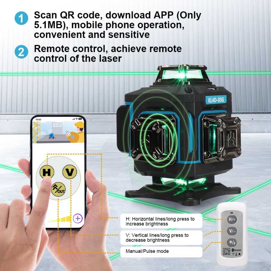 Фотография №2 товара KEZERS Display Зеленый лазерный уровень 16 линий 4D 360 KL4D-03G