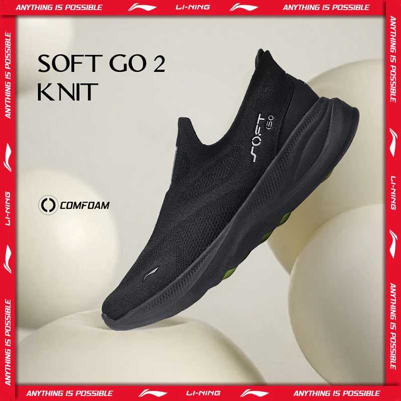 Мужские повседневные кроссовки Li-Ning SOFT GO 2 KNIT без шнурков, с амортизацией, удобные, устойчивые, из сетчатого материала LiNing, для бега и ежедневных занятий спортом AGLV017 Кроссовки