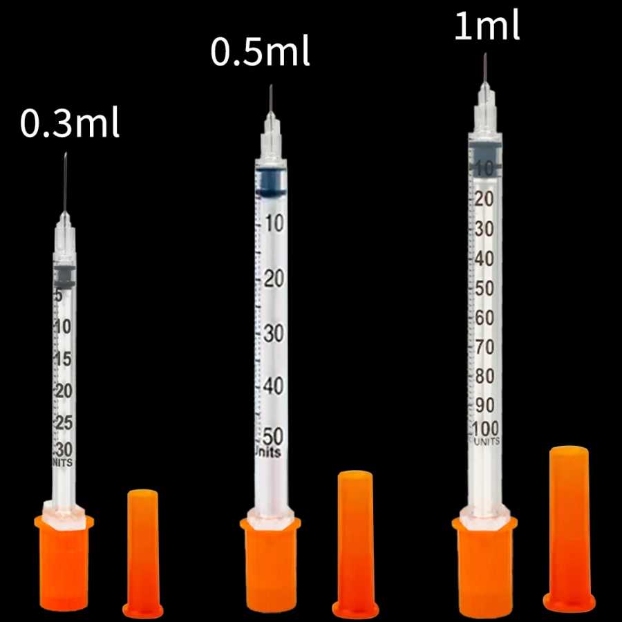 Набор пробников шприцев для инсулина U-100 объемом 0,3 мл, 0,5 мл, 1 мл, стерильные, с иглой, для домашних животных, собак, лабораторного использования, в индивидуальной упаковке Детали инструментов