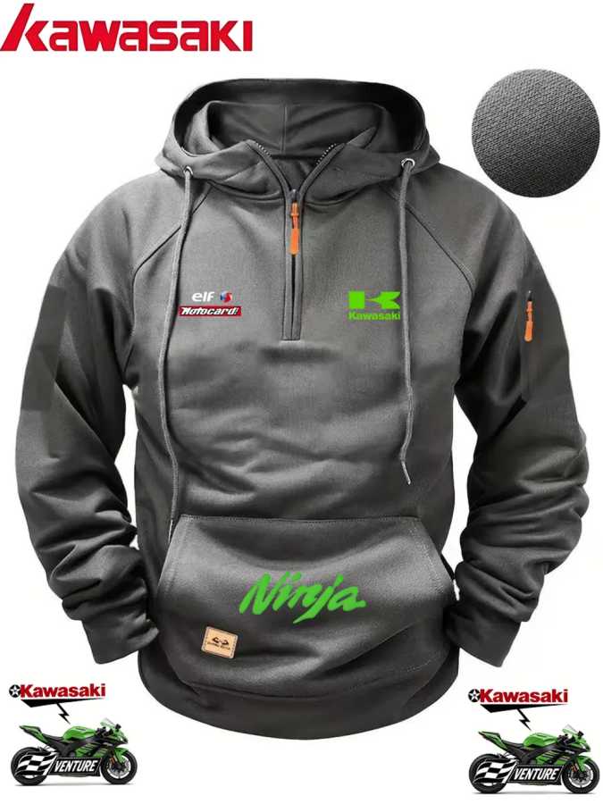 Мужская толстовка с капюшоном на молнии до середины груди Kawasaki Ninja для мотогонок, свободная, повседневная, модная Толстовки и свитшоты