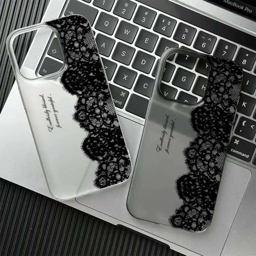 Прозрачный противоударный мягкий чехол-накладка Letter Black Lace для iPhone 17, 16, 15, 14, 13, 12, 11 Pro Max, 13, 12, 17 Air, 16 Plus Чехлы и чехлы для мобильных телефонов