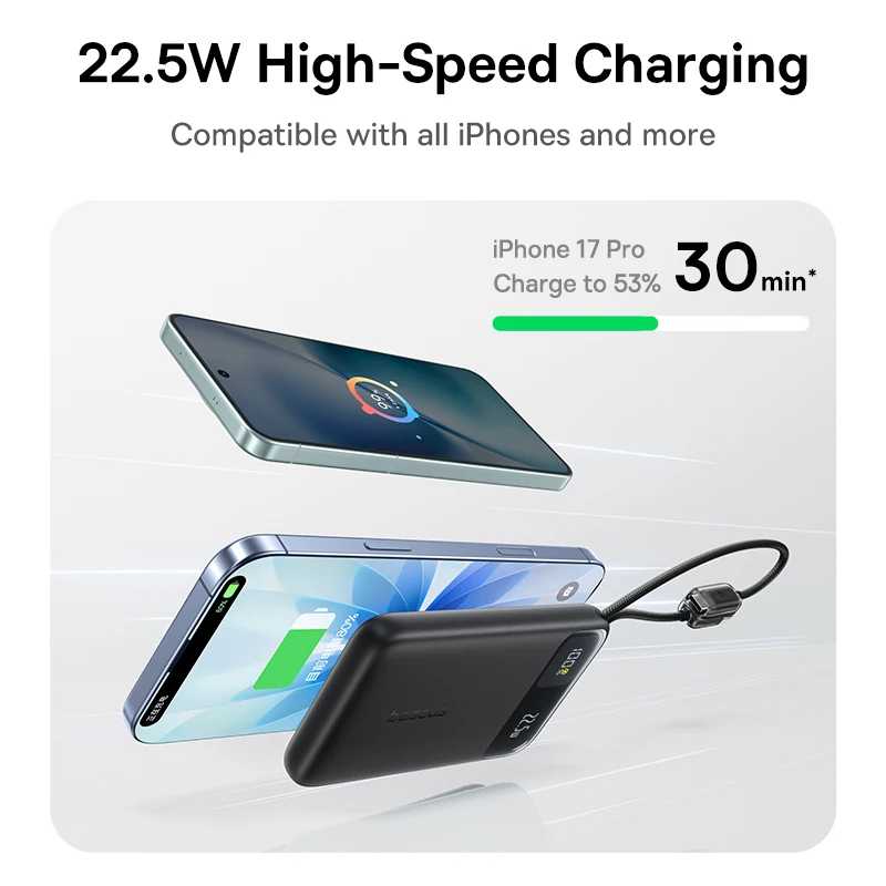 Фотография №1 товара Baseus 10000 мАч Power Bank 22,5 Вт Встроенный двойной кабель