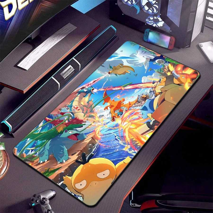 Коврик для мыши XXL Pokemon для геймеров, большой игровой коврик для компьютера, ноутбука, клавиатуры, прочный резиновый коврик для стола Компьютерная периферия