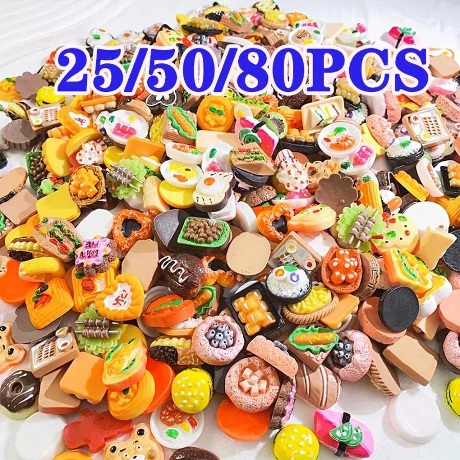 25/50/80 шт. мини-игрушки для еды, ролевые игры, миниатюрная еда для кукольного домика, кухонные игры, аксессуары для вечеринок, мини-игры, игрушки из смолы, еда Ролевые и игровые наборы