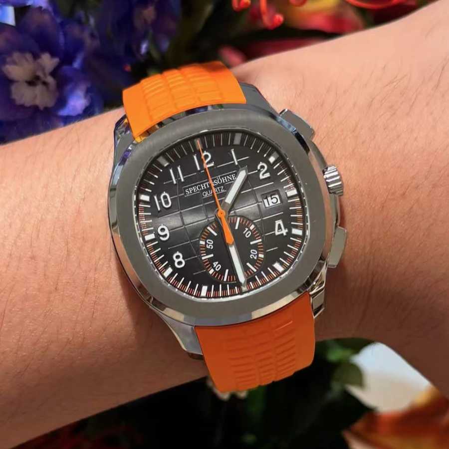 Specht & S&ouml;hne новые классические 5167 мужские часы оранжевого цвета с сапфировым стеклом и резиновым ремешком спортивные мужские кварцевые часы 50 м водонепроницаемые Мужские часы