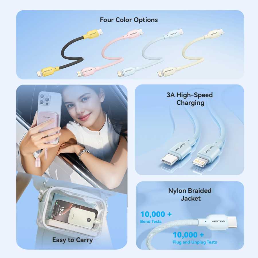 Фотография №1 товара Кабель Vention Lightning, короткий USB-C кабель 3A 27W 17 см,