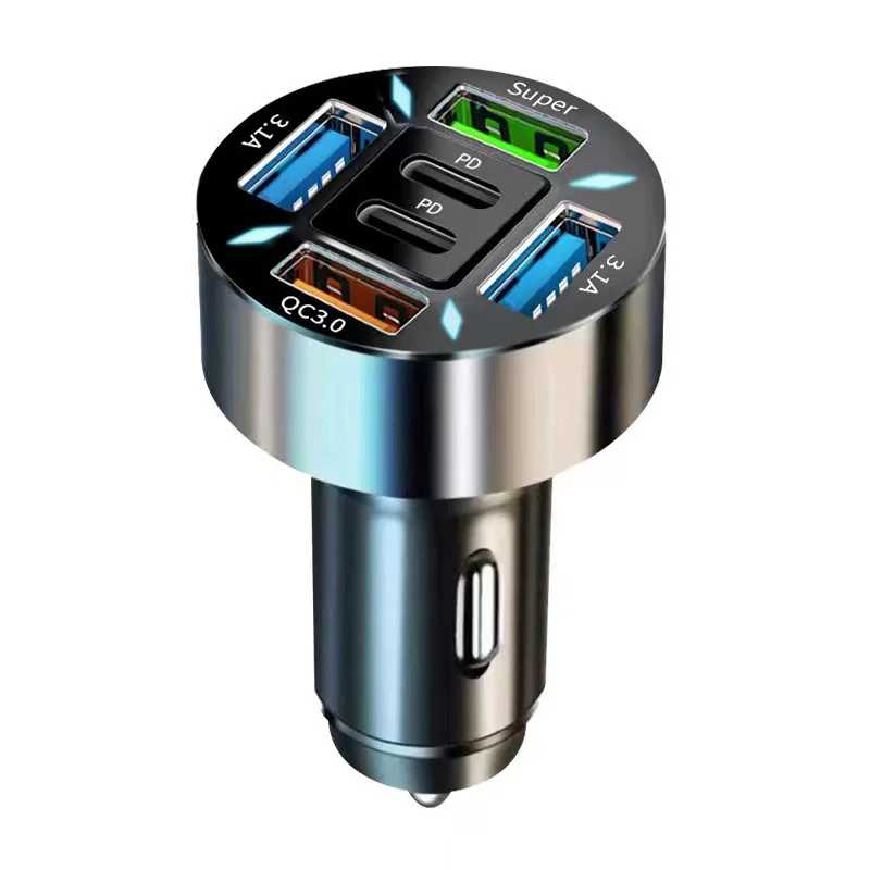 Автомобильное зарядное устройство с 6 портами, 66 Вт, PD QC3.0, USB Type C, адаптер для сверхбыстрой зарядки телефона в автомобиле, для iPhone 14, 13, Samsung, Huawei, Xiaomi Автоэлектроника