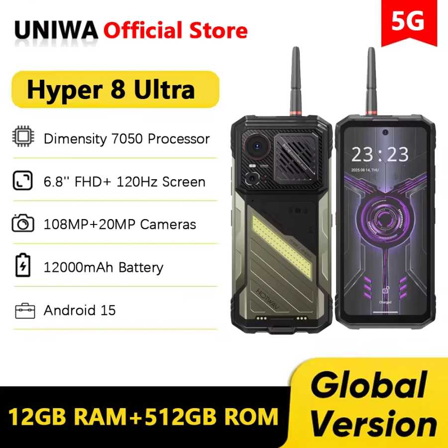 Прочный телефон HOTWAV Hyper 8 Ultra Walkie-Talkie, размер 7050, мобильные телефоны, 12 ГБ, 512 ГБ, 12000 мАч, 108 МП, NFC-смартфон Android 15 Мобильные телефоны