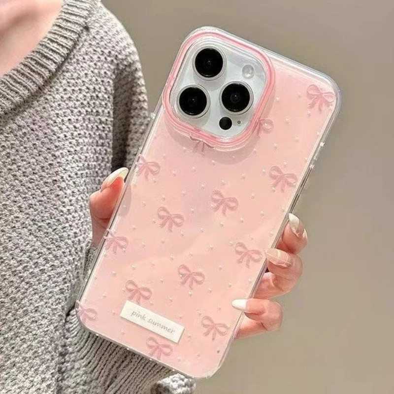 Милый розовый чехол для телефона с бантом для iPhone 17 16 Pro Max 16e 15 14 13 12 11 Pro Max 7 8 Plus X XR XS противоударный мягкий чехол Чехлы и чехлы для мобильных телефонов