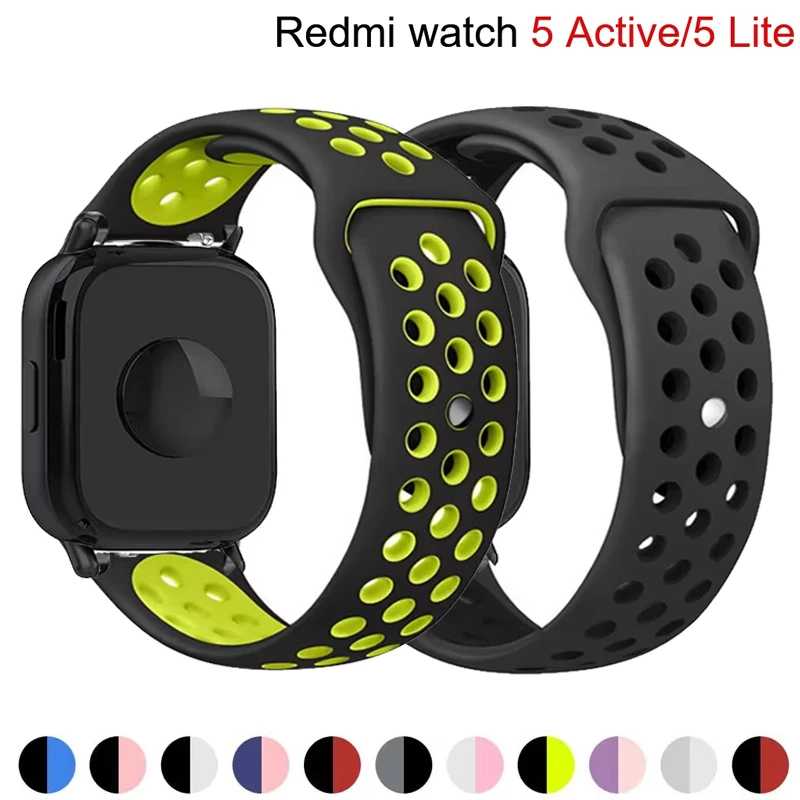 Ремешки для часов 22 мм для Redmi Watch 5 Lite/5 Active, спортивный силиконовый дышащий ремешок, браслет, ремешок для Xiaomi Redmi Watch 5 Active. Аксессуары для часов