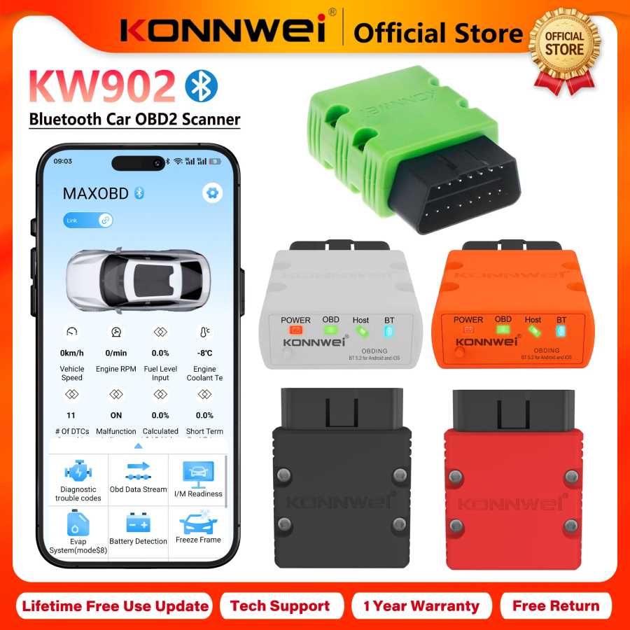 2026 KONNWEI KW902 Elm327 V1.5 OBD2 Bluetooth Автомобильный диагностический сканер Mini OBD Code Reader для Android/iOS, с функцией сброса ошибки Check Engine Light Инструмент для ремонта автомобилей