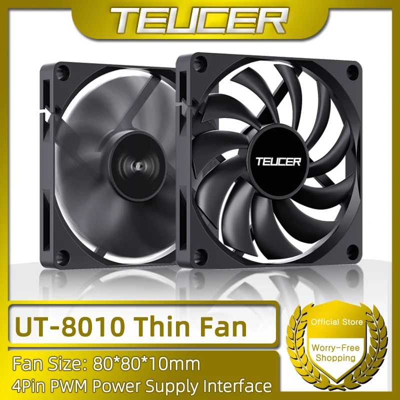 TEUCER UT-8010 80 мм вентилятор для ПК, 800-3000 об/мин, 4-контактный ШИМ, 11 лопастей, бесшумный охлаждающий вентилятор Компьютерные комплектующие