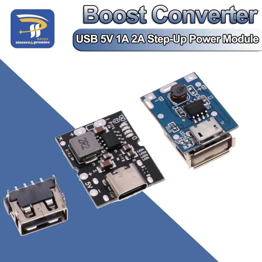 Повышающий преобразователь напряжения с Type-C / Micro USB, 5 В, 1 А, 2 А, литиевый аккумулятор, Повышающий Модуль питания, Мобильный Внешний аккумулятор с индикатором защиты Активные компоненты