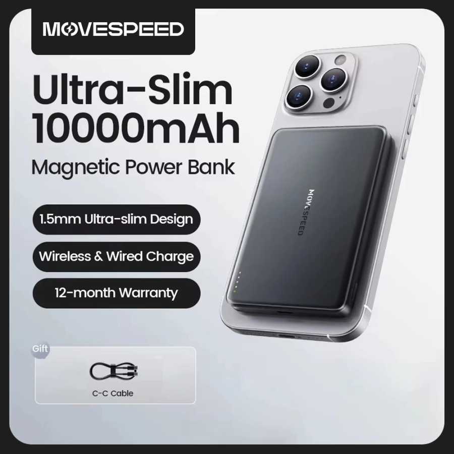 MOVESPEED S10 Тонкий магнитный внешний аккумулятор 10000 мАч PD20W Портативное зарядное устройство Беспроводной внешний аккумулятор для iPhone 16 Samsung Powerbank Аксессуары для мобильных телефонов