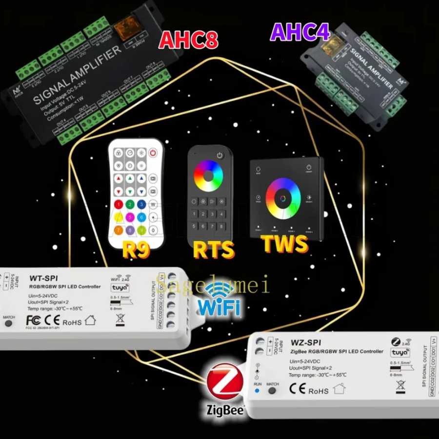 RGB/RGBW 4CH 8CH DC5V-24V Tuya WiFi Zigbee + RF SPI светодиодный контроллер WT-SPI/WZ-SPI WS2811 Ws2812 Ws2815 SK6812 Светодиодный усилитель сигнала Аксессуары для освещения