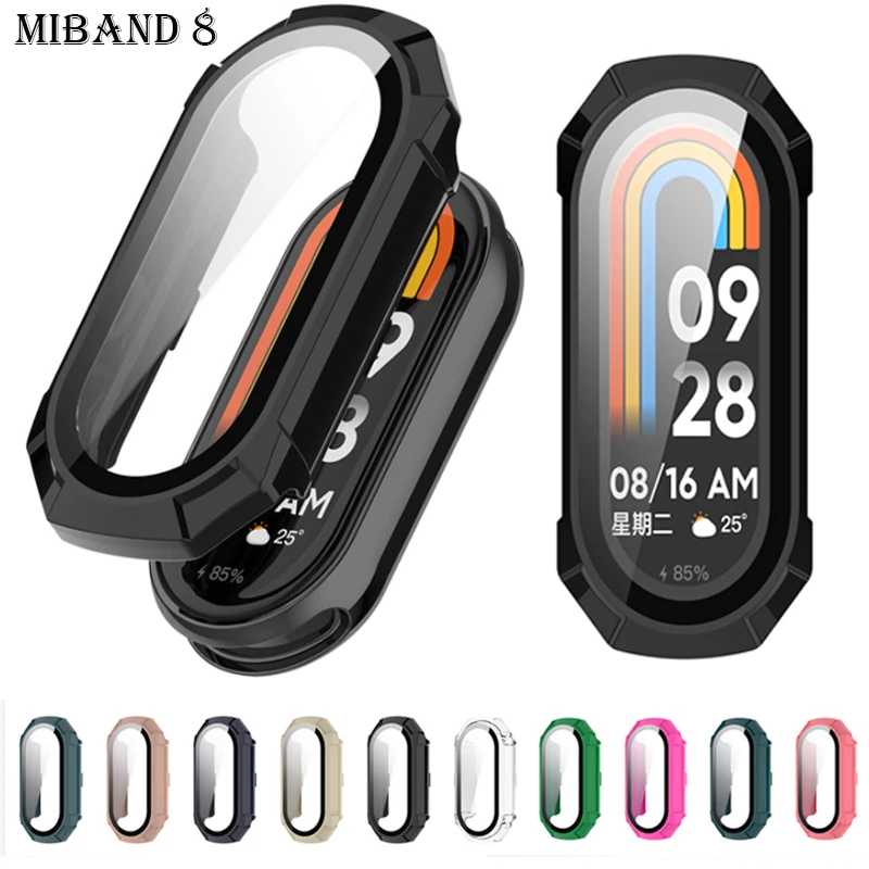 HD-пленка + чехол для xiaomi mi Band 8, ПК, бампер, защитная пленка для экрана, умные часы miband8, закаленное стекло + чехол для смарт-браслета 8, аксессуары Аксессуары для часов