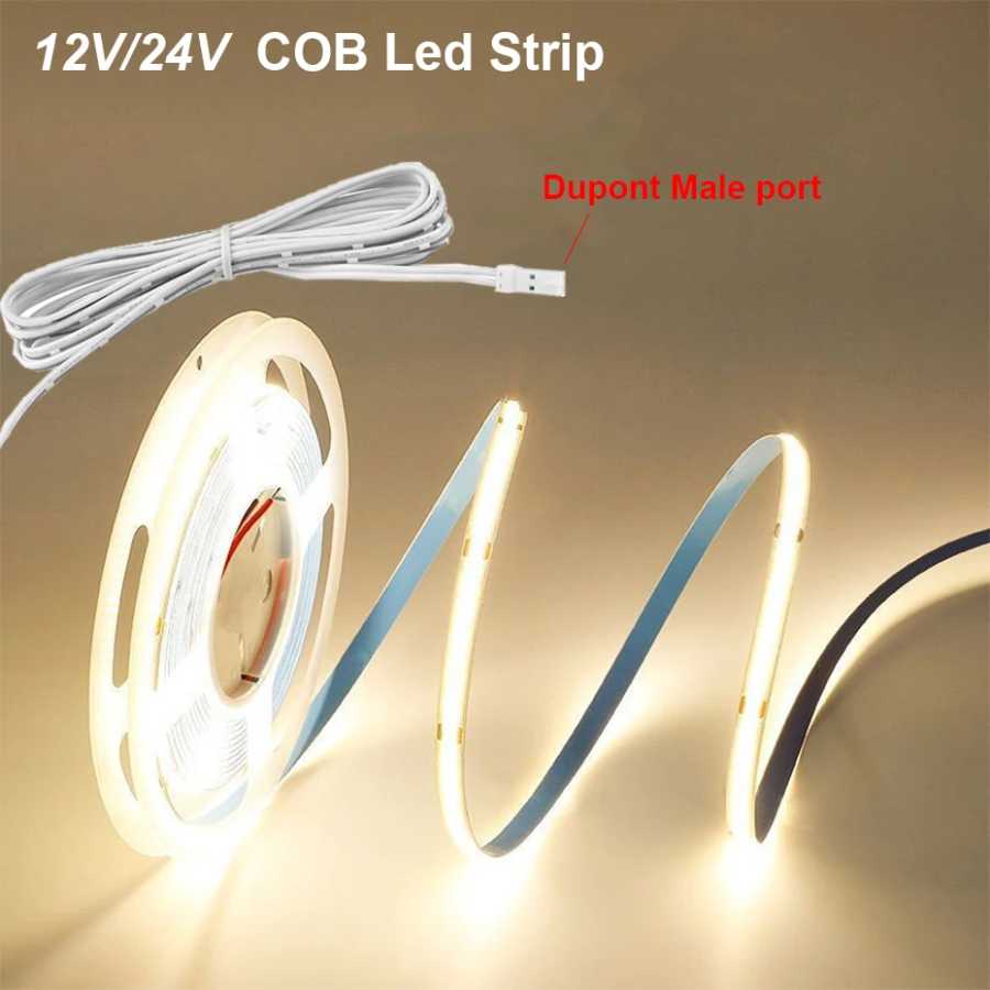 Светодиодная лента COB Dupont для шкафов, 12В/24В DC, самоклеящаяся, 1м/2м/3м/4м/5м, 320 светодиодов/м, для домашнего использования Светодиодная подсветка
