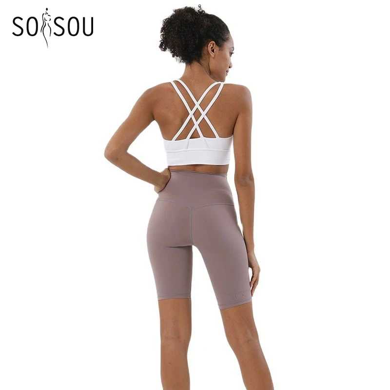 Комплект для йоги SOISOU из нейлона, комплект из двух предметов, женский бюстгальтер, топ, женские велосипедные шорты, спортивная одежда для фитнеса, женская одежда 45 цветов Спортивная одежда